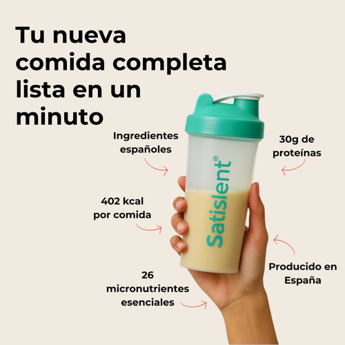 Tu nueva comida completa lista en un minuto: 402 kcal por comida, 30 g de proteínas, 26 micronutrientes esenciales, ingredientes españoles y producido en España